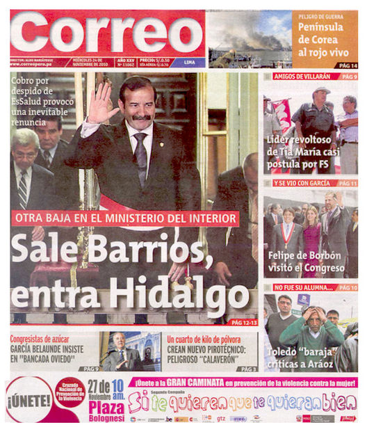 Portada de los diarios de Lima, 24 de noviembre de 2010