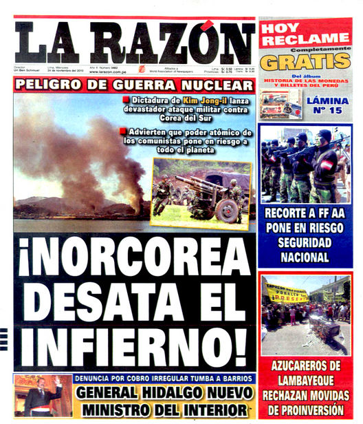 Portada de los diarios de Lima, 24 de noviembre de 2010