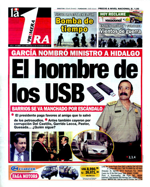Portada de los diarios de Lima, 24 de noviembre de 2010