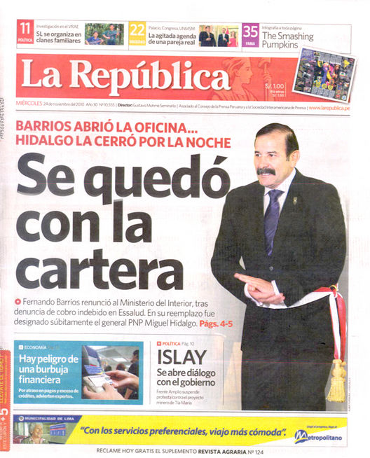 Portada de los diarios de Lima, 24 de noviembre de 2010