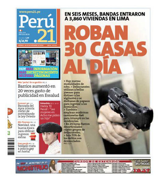 Portada de los diarios de Lima, 26 de noviembre de 2010