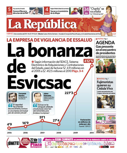 Portada de los diarios de Lima, 26 de noviembre de 2010