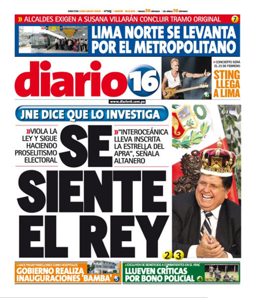 Portada de los diarios de Lima, 28 de diciembre de 2010