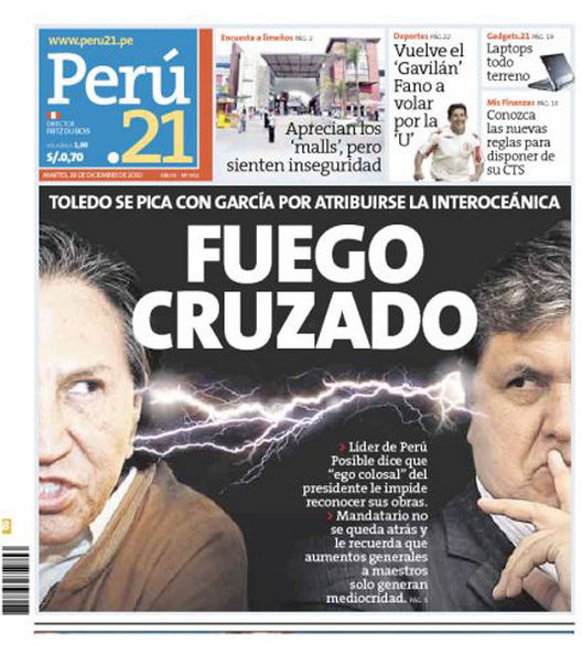 Portada de los diarios de Lima, 28 de diciembre de 2010