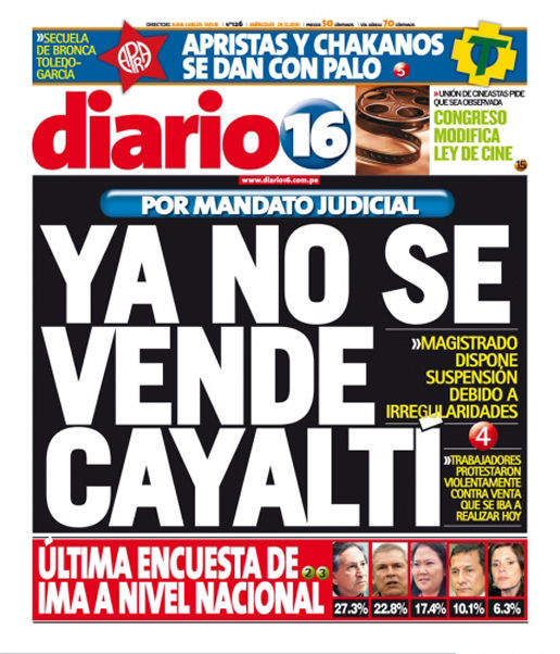 Portada de los diarios de Lima, 29 de diciembre de 2010