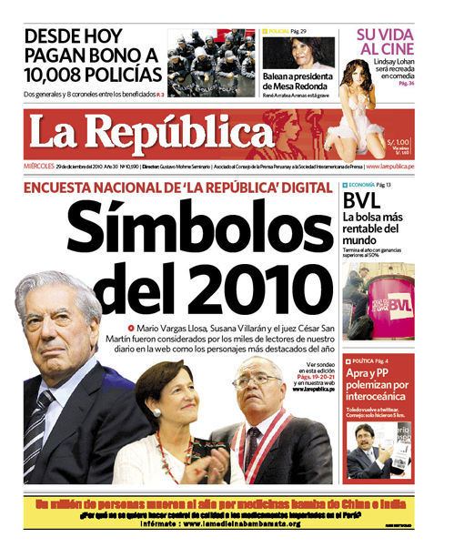 Portada de los diarios de Lima, 29 de diciembre de 2010