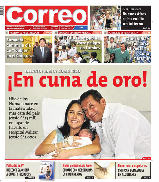 Portada de los diarios de Lima, 29 de diciembre de 2010