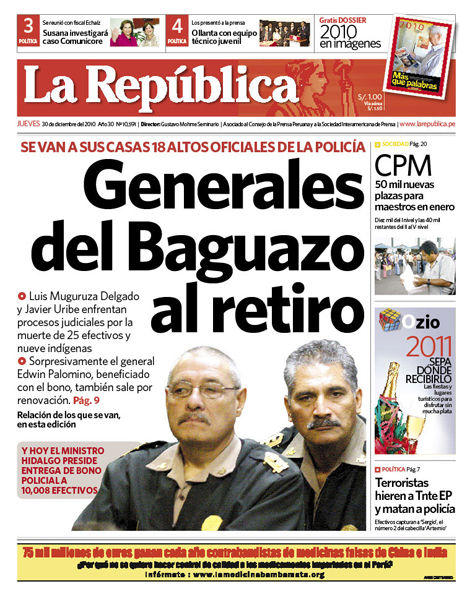 Portada de los diarios de Lima, 30 de diciembre de 2010