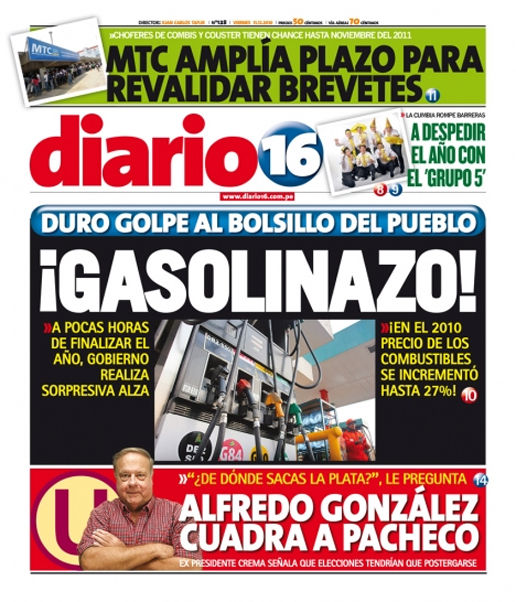 Portada de los diarios de Lima, 31 de diciembre de 2010