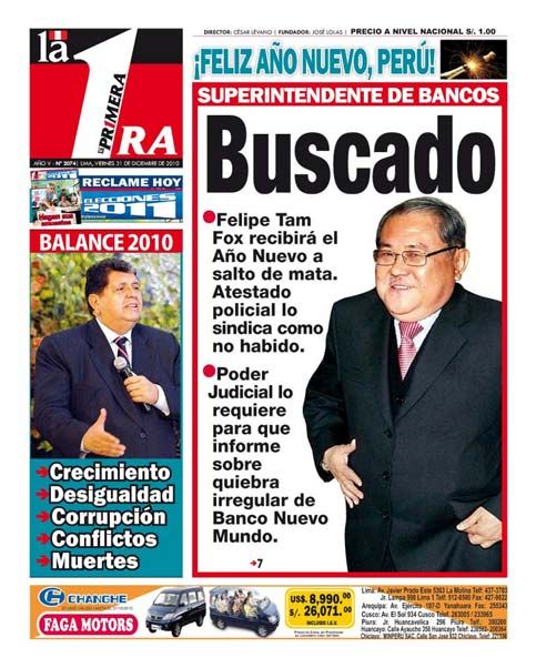 Portada de los diarios de Lima, 31 de diciembre de 2010