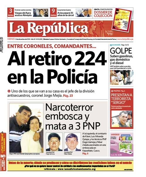 Portada de los diarios de Lima, 31 de diciembre de 2010