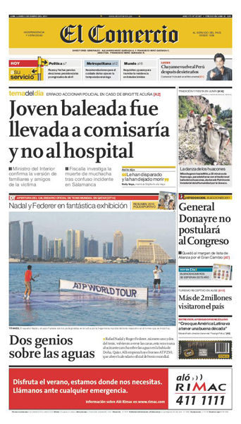 Portada de los diarios de Lima, 03 de enero de 2011