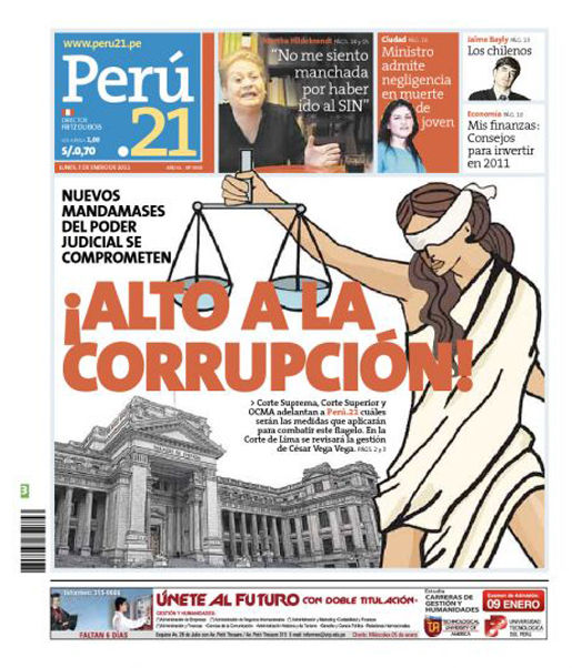 Portada de los diarios de Lima, 03 de enero de 2011