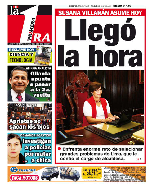 Portada de los diarios de Lima, 03 de enero de 2011
