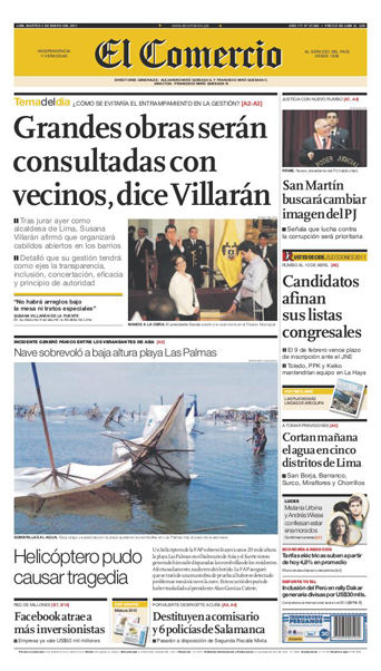 Portada de los diarios de Lima, 04 de enero de 2011