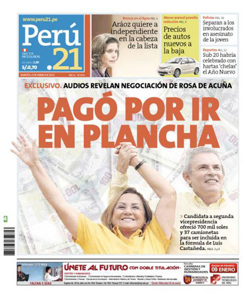 Portada de los diarios de Lima, 04 de enero de 2011