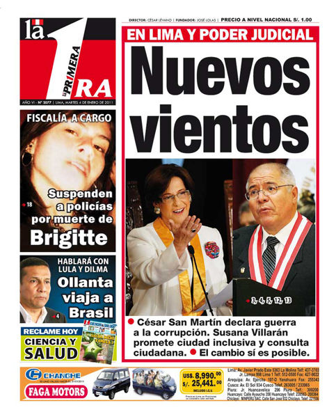 Portada de los diarios de Lima, 04 de enero de 2011
