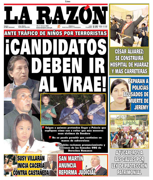 Portada de los diarios de Lima, 04 de enero de 2011