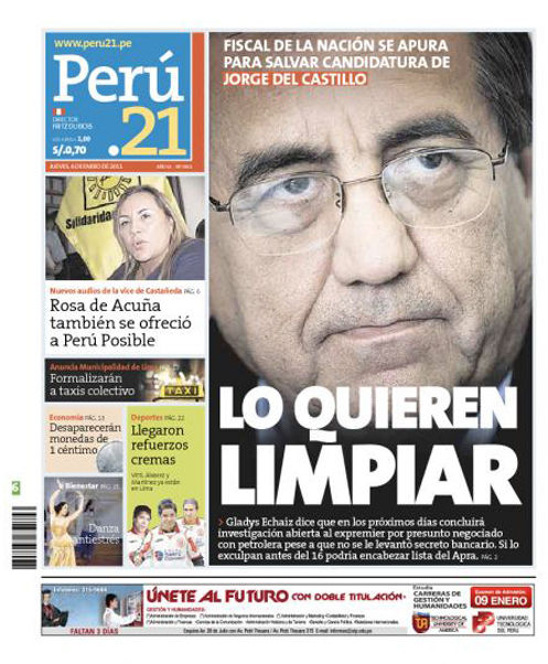 Portada de los diarios de Lima, 06 de enero de 2011