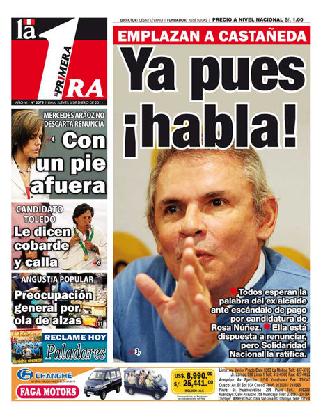 Portada de los diarios de Lima, 06 de enero de 2011