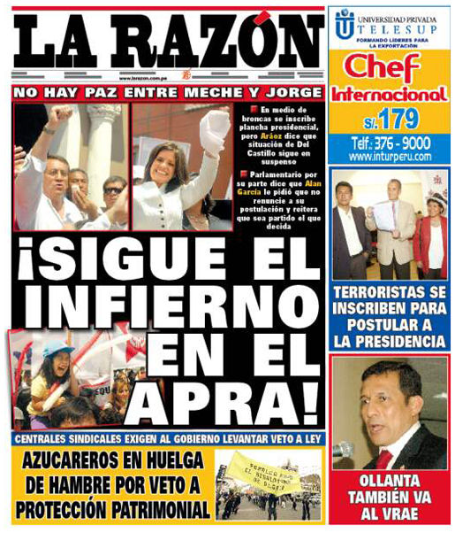 Portada de los diarios de Lima, 10 de enero de 2011