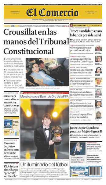 Portada de los diarios de Lima, 11 de enero de 2011