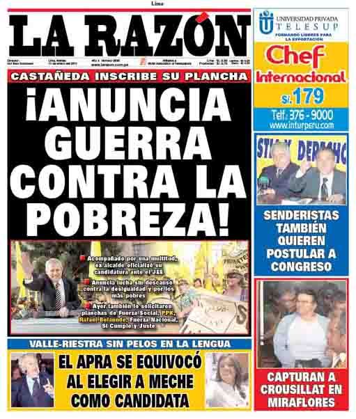 Portada de los diarios de Lima, 11 de enero de 2011
