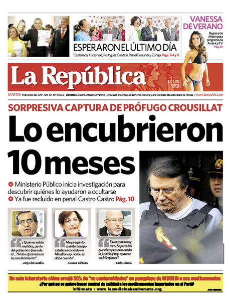 Portada de los diarios de Lima, 11 de enero de 2011
