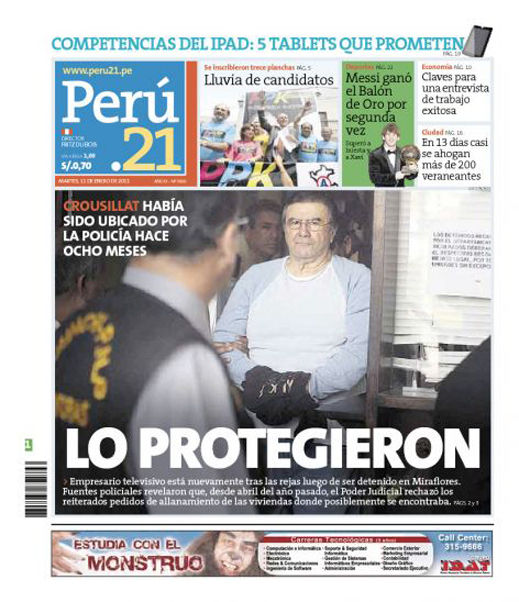 Portada de los diarios de Lima, 11 de enero de 2011