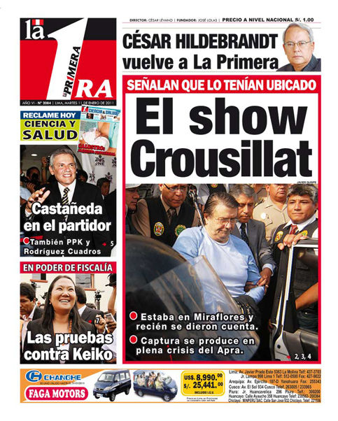 Portada de los diarios de Lima, 11 de enero de 2011
