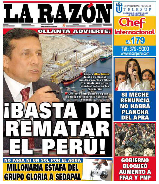 Portada de los diarios de Lima, 12 de enero de 2011