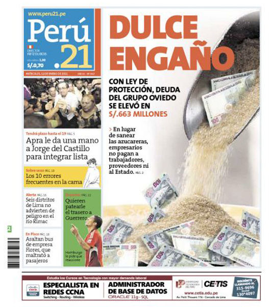 Portada de los diarios de Lima, 12 de enero de 2011