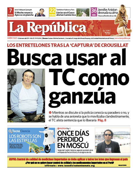 Portada de los diarios de Lima, 12 de enero de 2011
