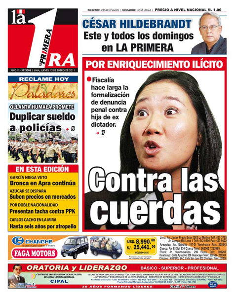 Portada de los diarios de Lima, 13 de enero de 2011