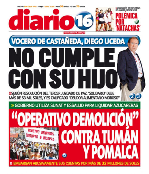 Portada de los diarios de Lima, 13 de enero de 2011