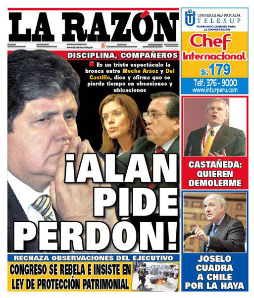 Portada de los diarios de Lima, 13 de enero de 2011