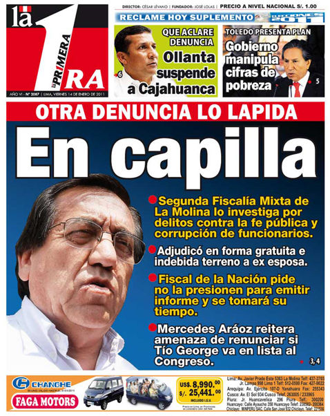 Portada de los diarios de Lima, 14 de enero de 2011
