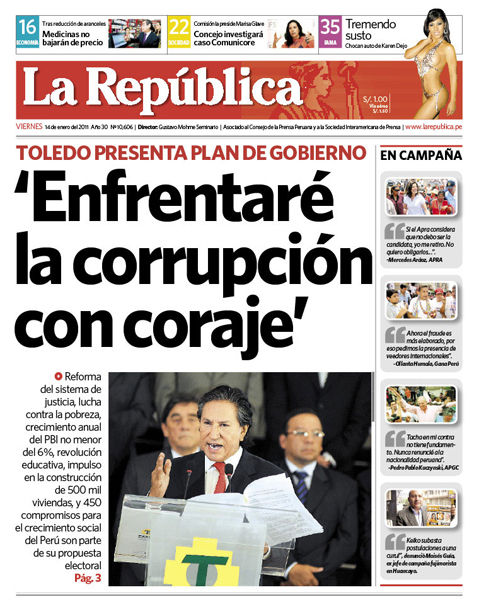 Portada de los diarios de Lima, 14 de enero de 2011