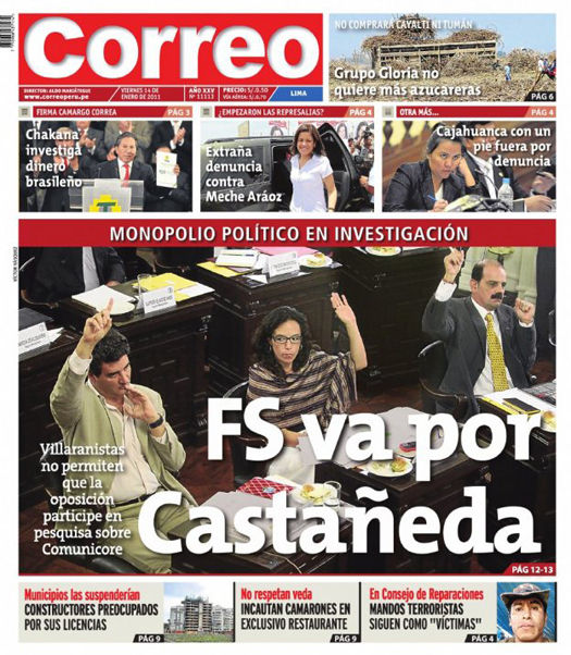 Portada de los diarios de Lima, 14 de enero de 2011