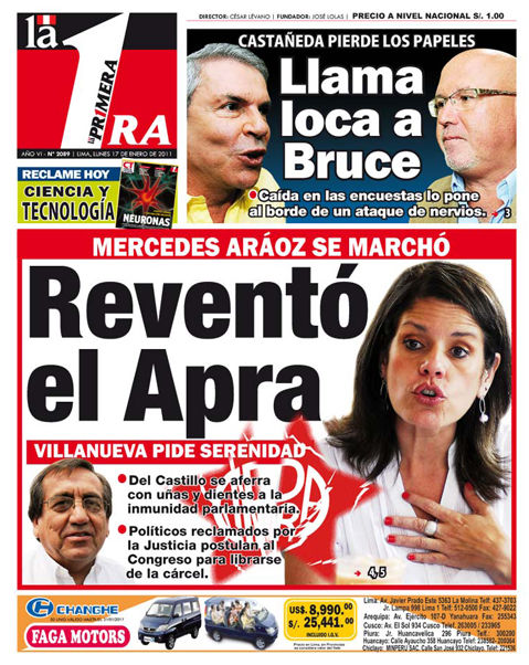 Portada de los diarios de Lima, 17 de enero de 2011