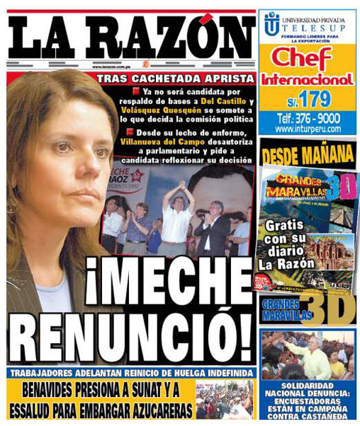 Portada de los diarios de Lima, 17 de enero de 2011