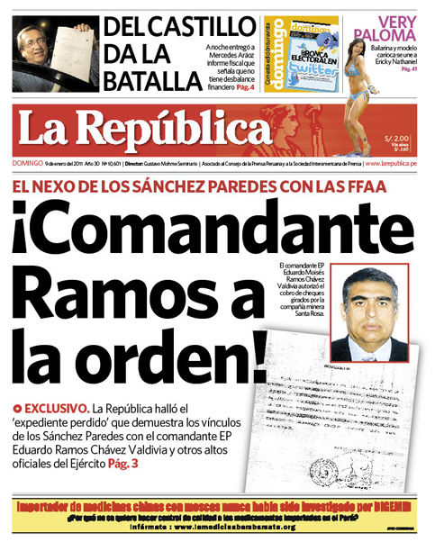 Portada de los diarios de Lima, 17 de enero de 2011