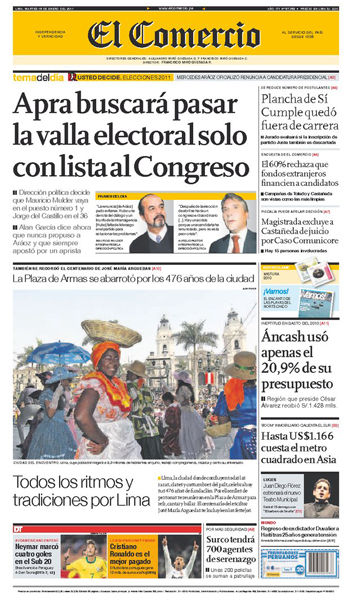 Portada de los diarios de Lima, 18 de enero de 2011