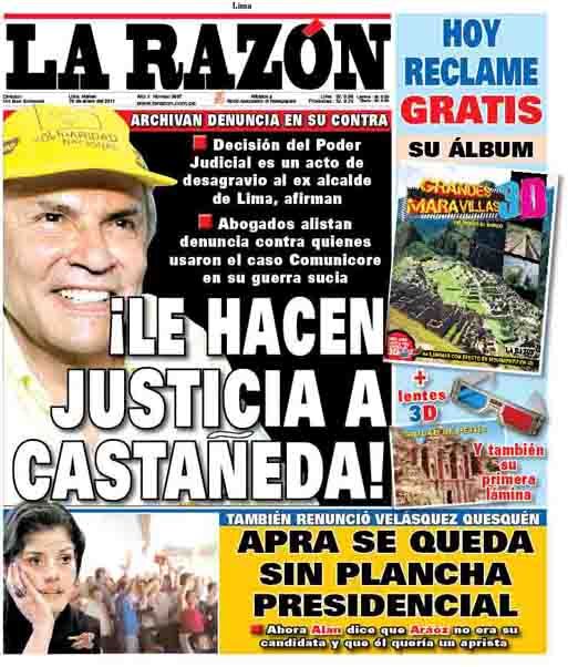 Portada de los diarios de Lima, 18 de enero de 2011