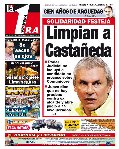 Portada de los diarios de Lima, 18 de enero de 2011
