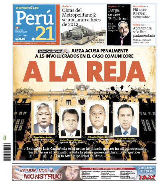 Portada de los diarios de Lima, 18 de enero de 2011