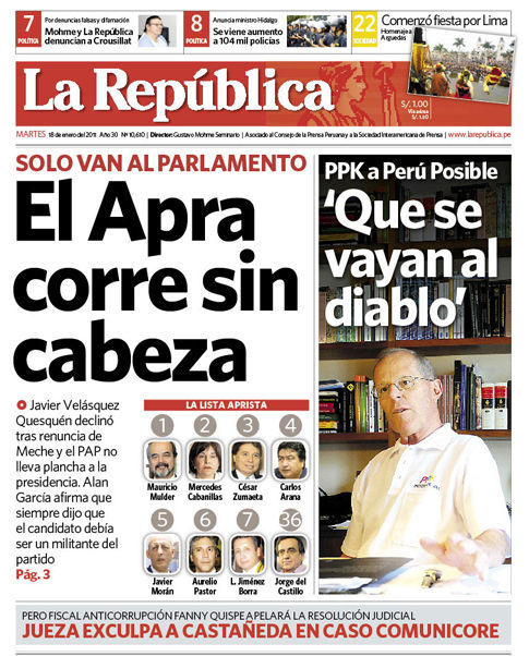 Portada de los diarios de Lima, 18 de enero de 2011