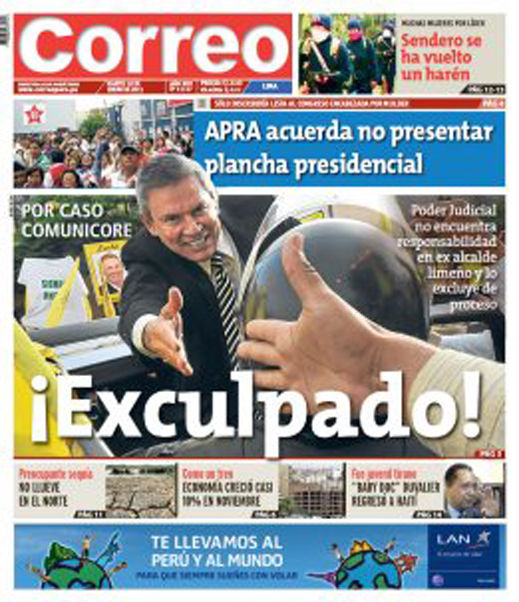 Portada de los diarios de Lima, 18 de enero de 2011