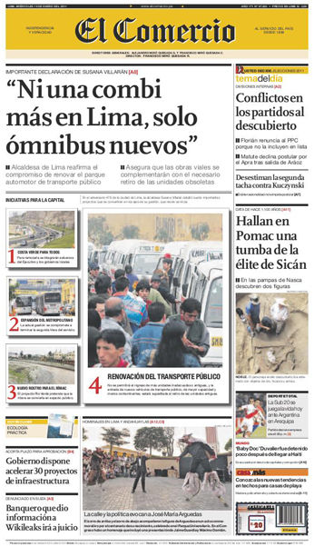 Portada de los diarios de Lima, 19 de enero de 2011