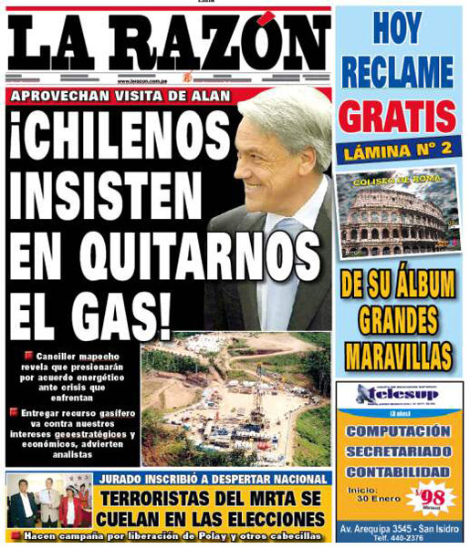Portada de los diarios de Lima, 19 de enero de 2011
